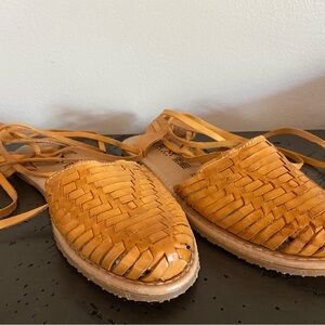 Women's Tan Woven Leather Sandals